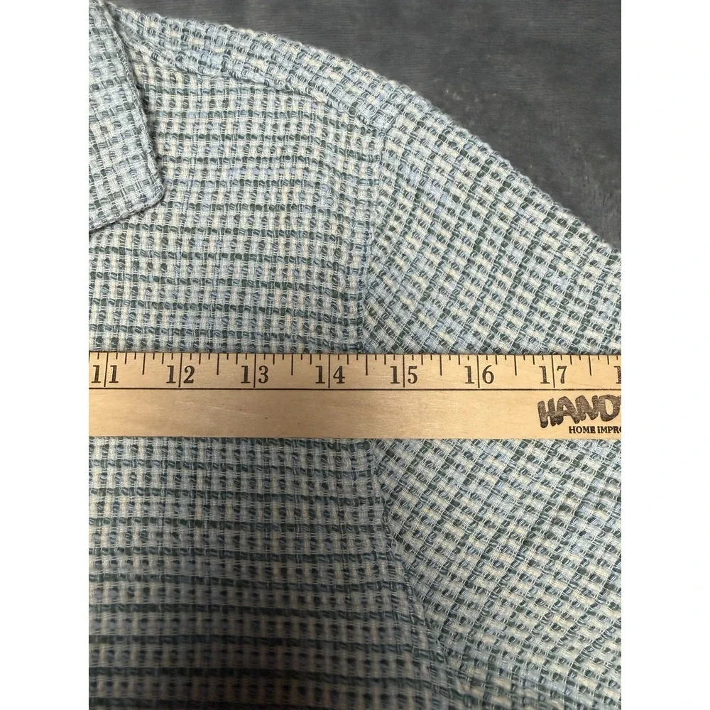 Hollister Texture Weave Blue And Green Button Down Short Sleeve Shirt Coastal M